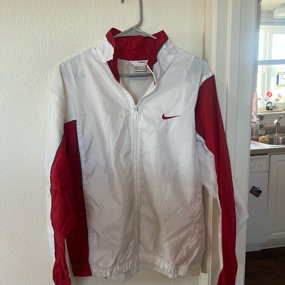Nike White and Red Vintage Windbreaker Jacket